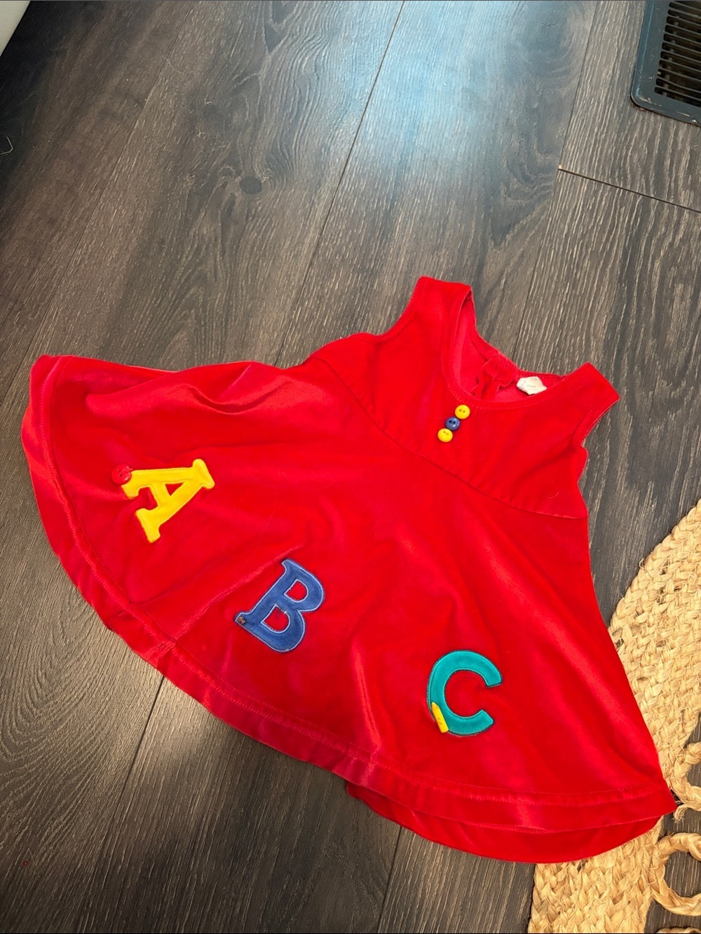Vintage Velvet Red ABC Applique Toddler Dress 18 months